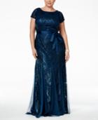 Adrianna Papell Plus Size Sequined Bow Sash Gown