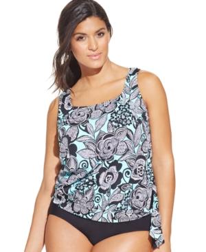 Swim Solutions Plus Size Printed Tankini Top Women's Swimsuit