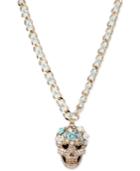 Betsey Johnson Gold-tone Pave Skull Ribbon Detailed Link Collar Necklace