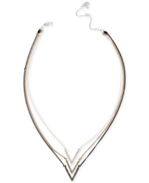 Kenneth Cole New York Tri-tone Crystal V Layered Interchangeable Necklace