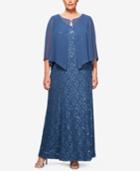 Alex Evenings Plus Size Sequin Lace Capelet Gown