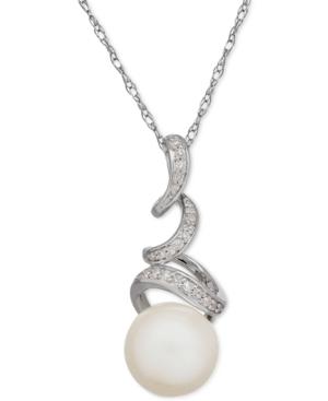 Freshwater Pearl (10mm) And Diamond (1/10 Ct. T.w.) Twisted Pendant Necklace In Sterling Silver