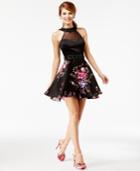 Crystal Doll Juniors' Embellished Floral-print Halter Dress