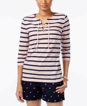 Tommy Hilfiger Loretta Striped Lace-up Top, Only At Macy's