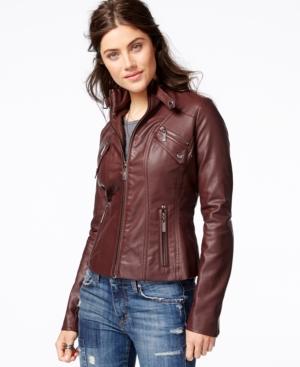 Jou Jou Faux-leather Band-collar Moto Jacket