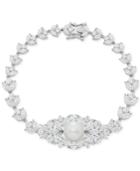 Cultured Freshwater Pearl (10mm) & Swarovski Zirconia Orbital Link Bracelet In Sterling Silver