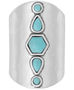 Lucky Brand Silver-tone Colored Stone Wide Ring