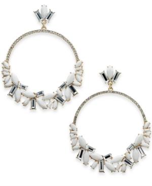 I.n.c. Silver-tone Stone Crystal & Pave Drop Hoop Earrings, Created For Macy's