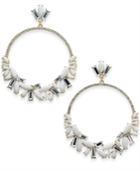 I.n.c. Silver-tone Stone Crystal & Pave Drop Hoop Earrings, Created For Macy's