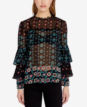 Buffalo David Bitton Printed Chiffon Tiered-sleeve Blouse