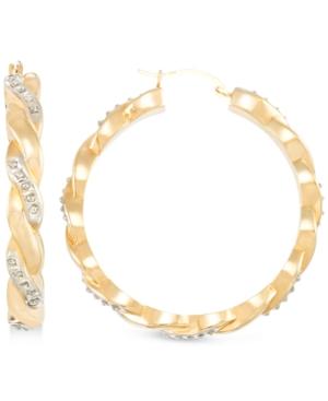 Signature Diamonds Twist Hoop Earrings In 14k Gold Over Resin Core Diamond And Crystallized Diamond Dust
