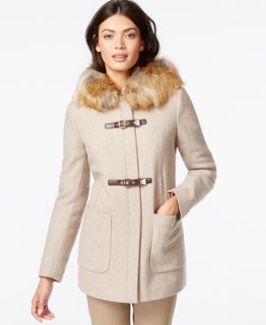 Calvin Klein Petite Faux-fur-trim Buckled Coat