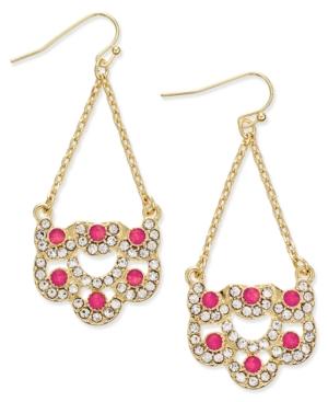 Inc International Concepts Gold-tone Pink Stone And Pave Scalloped Chandelier Earrings, Only At Macy's