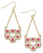 Inc International Concepts Gold-tone Pink Stone And Pave Scalloped Chandelier Earrings, Only At Macy's