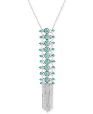 Lucky Brand Silver-tone Blue Stone Ladder Fringe Lariat Necklace