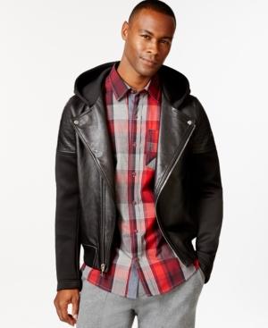 Sean John Men's Hooded Neoprene & Leather Motorcycle Jacket, Only At Macy's
