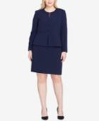 Tahari Asl Plus Size Collarless Peplum-waist Skirt Suit