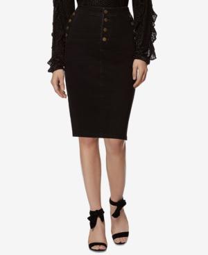 Avec Les Filles Button-detail Denim Pencil Skirt