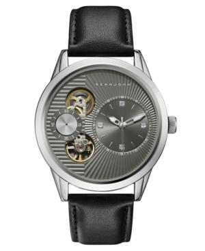 Sean John Men's Worth Black Genuine Leather Strap Watch 45mm