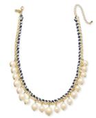 Kate Spade New York Gold-tone Cubic Zirconia & Imitation Pearl Woven Ribbon Collar Necklace, 18 + 3 Extender