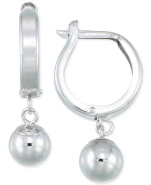 Hoop & Ball Hinged Drop Earrings In 10k White Gold