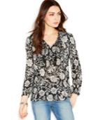 Lucky Brand Long-sleeve Split-neck Printed Top