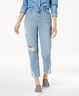 Black Daisy Juniors' Ripped Cropped Mom Jeans