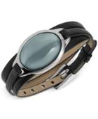 Skagen Silver-tone Sea Glass Bracelet With Leather Strap