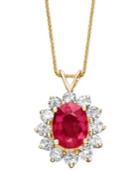 14k Gold Necklace, Ruby (2-1/5 Ct. T.w.) And Diamond (1 Ct. .t.w.) Oval Pendant