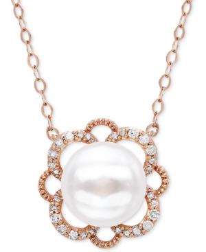 Cultured Freshwater Pearl (8mm) & Diamond (1/10 Ct. T.w.) 17 Pendant Necklace In 10k Rose Gold