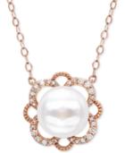 Cultured Freshwater Pearl (8mm) & Diamond (1/10 Ct. T.w.) 17 Pendant Necklace In 10k Rose Gold