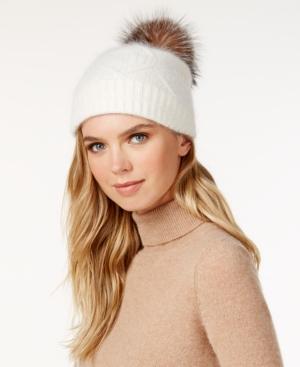 Surell Slouchy Knit Rabbit Fur Pom Beanie