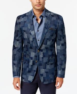 Tallia Orange Men's Slim-fit Washed Denim Patchwork Sport Coat