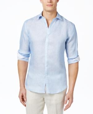 Tasso Elba Men's Marbled 100% Linen Long-sleeve Shirt, Only At Macy's