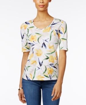 Karen Scott Printed V-neck T-shirt, Only At Macy's