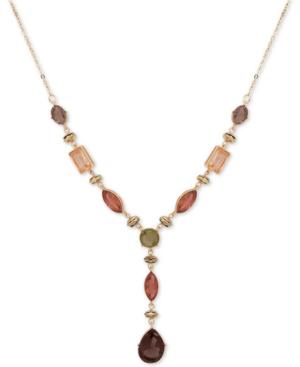 Anne Klein Gold-tone Bead & Stone Lariat Necklace, 16 + 3 Extender