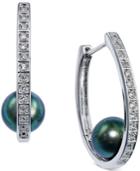 Tahitian Freshwater Pearl (8-9mm) And White Topaz Accent Hoop Earrings In Sterling Silver