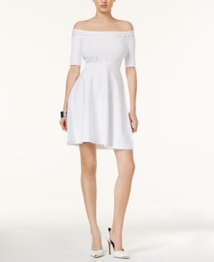 Guess Perforated Off-the-shoulder Dress