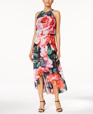 Msk Floral-print High-low Tulip Dress