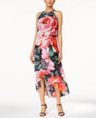 Msk Floral-print High-low Tulip Dress