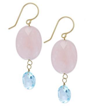 Rose Quartz And Blue Topaz Drop Earrings In 14k Gold (14 Ct. T.w.)
