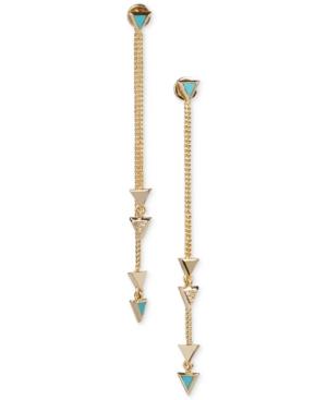 Vera Bradley Gold-tone Blue Stone Triangle Linear Drop Earrings
