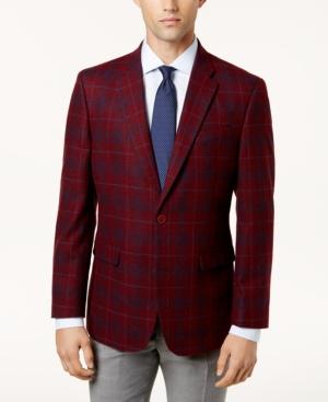 Tommy Hilfiger Men's Slim-fit Red & Blue Plaid Sport Coat