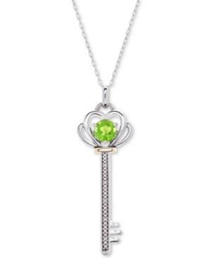 Peridot (5/8 Ct. T.w.) & Diamond Accent Key 18 Pendant Necklace In Sterling Silver & 10k Gold