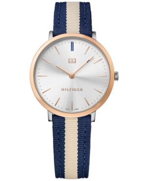 Tommy Hilfiger Women's Casual Sport Slim Navy And Beige Striped Nylon Strap Watch 35mm 1781747