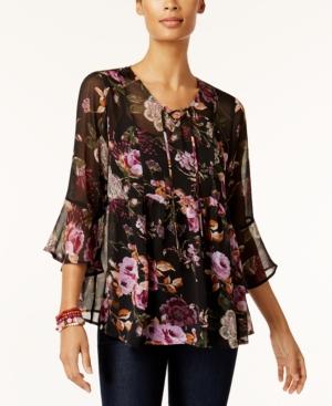 Style & Co Sheer Floral-print Peasant Top, Created For Macy's
