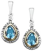 14k Gold And Sterling Silver Earrings, Blue Topaz (1 Ct. T.w.) And Diamond Accent Teardrop Earrings