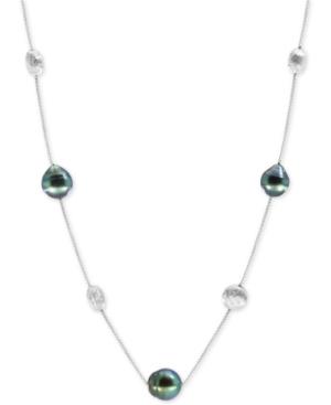 Pearl Lace By Effy Black Tahitian Pearl (9, 10mm) And Ball Collar Necklace In Sterling Silver