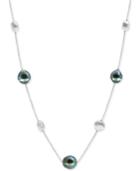 Pearl Lace By Effy Black Tahitian Pearl (9, 10mm) And Ball Collar Necklace In Sterling Silver
