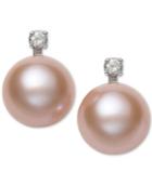 Belle De Mer Pink Cultured Freshwater Pearl (8mm) & Diamond Accent Stud Earrings In 14k White Gold